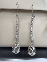 White gold long hanging earrings with many stones