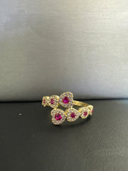 14k heart ring with white and pink stones