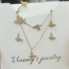 14k Buttetfly set ring earrings ring and bracelet