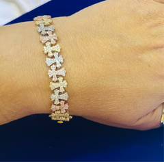 14k Bracelet 3 color stones cross 7” 14g