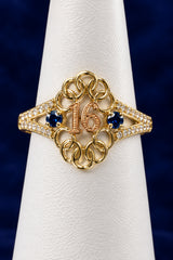 10k ring Sweet 16th blue stones
