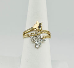 14k tri-colored ring with butterflies and stones