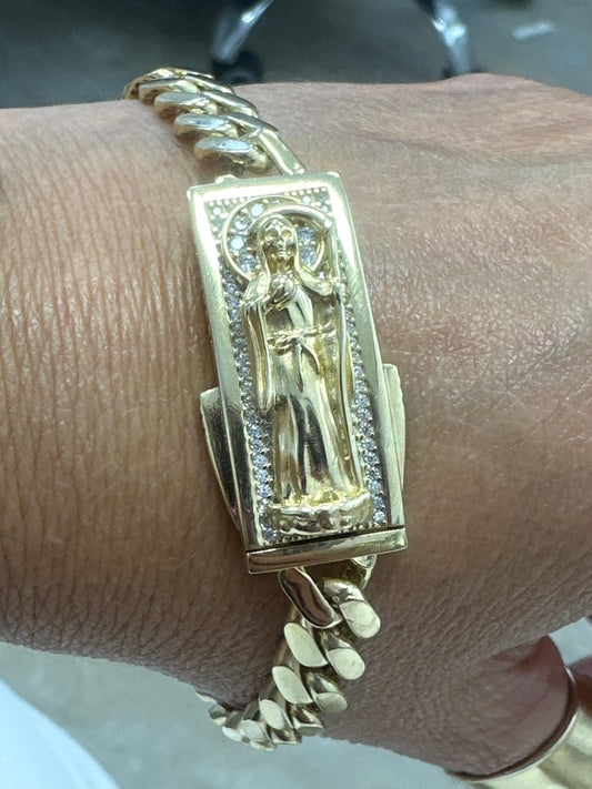 10k Santa Muerte bracelet monaco 8”