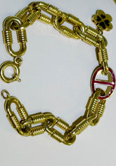 14k link bracelet with red design