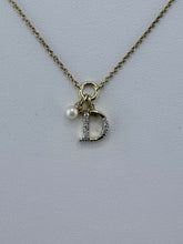10k letter D necklace with diamond ruby and pearl