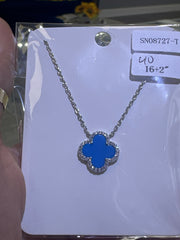 Silver 925 necklace clover blue