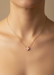 14k necklace pink color single flower clover