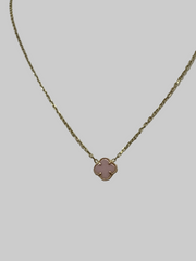 14k necklace pink color single flower clover