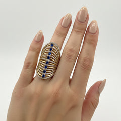 14k long ring blue and white stones fancy 5.94g