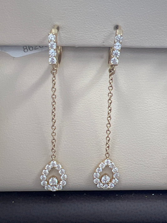 14k oval hanging earrings with many stones