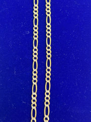 14k yellow figaro necklace White diamond cut chain 24” 8.74g
