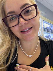 14k Tennis necklace with 3 pink color hearts 17” long