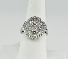 14k white gold square and flower shape ring with stones
