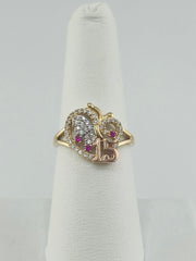 14k anillo de quince con mariposa y piedras 2.76g