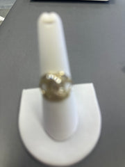 14k gold big CC ring with pink and white stones