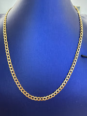 10k Necklace cuban style diamond cut white pave 18” semisolid 4.55mm 6.1g 2 tones
