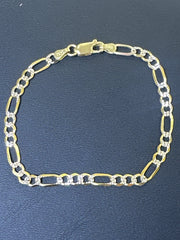 14k bracelet figaro white diamond cut 7”