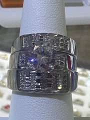 14k trio set wedding engagement white gold