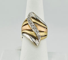 14k tri-colored ring with stones