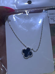 Silver 925 necklace clover black