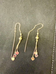 14k earing long 3 color hearts