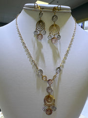 14k Tri-colored hanging circle necklace and earrings set