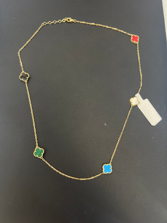 14k necklace 5 clover multi colors
