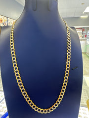 14k yellow solid gold cuban style white pave diamond cut necklace 24” 37.4g 8.4mm