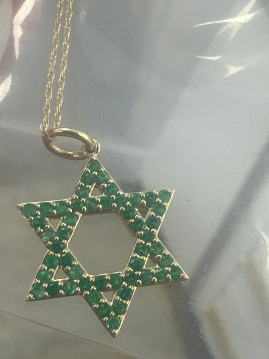 14k necklace .10 Emerald esmeralda star of david 17”