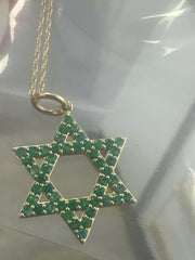 14k necklace .10 Emerald esmeralda star of david 17”