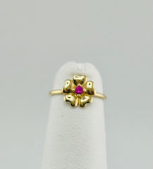 14k flower ring with red stone