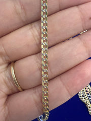 14k yellow gold cuban style white diamond cut necklace 24” 5.93g