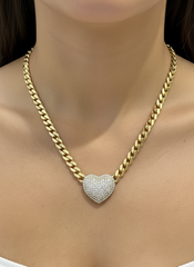 10k Monaco plain necklace with heart 17”