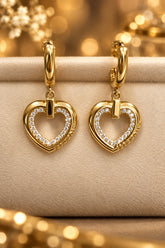 14k heart hanging earrings with stones