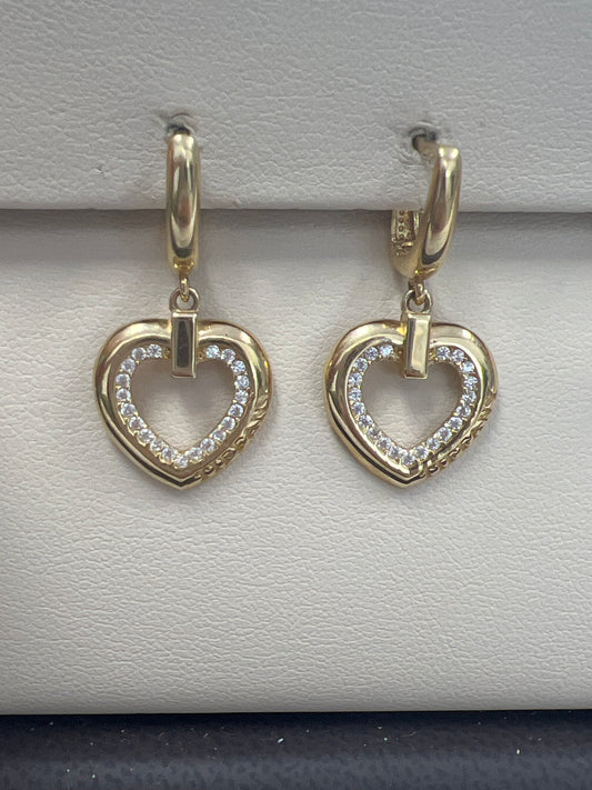 14k heart hanging earrings with stones