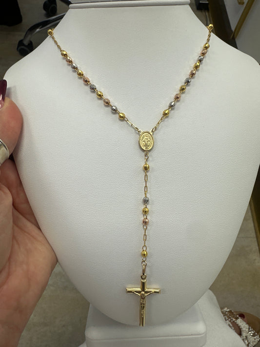 14k Rosary 3 color gold rosary rosario 26”necklace