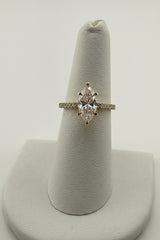 14k LADIES ENGAGEMENT RING 1.75ct plus 1.50ct on the band marquee’s stone shape DIAMOND with certificate