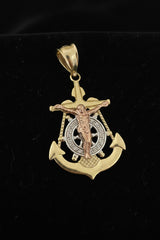 14k tri-colored anchor pendant with jesus
