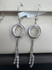 White gold long hanging earrings with circle and stones