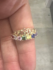 14k 4 color stone madre ring 7 multicolor stones
