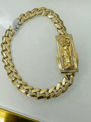 10k Santa Muerte bracelet on monaco chain 8”