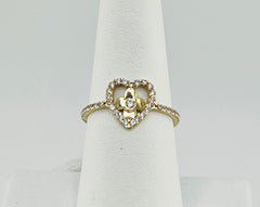 14k heart ring with flower and stones