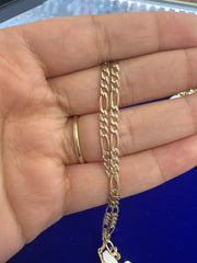 14k yellow figaro necklace White diamond cut chain 24” 8.74g