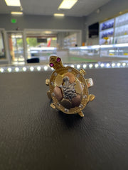 14k turtle ring with white and pink stones. Two baby turtles