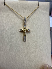 14k Diamond necklace Cross style 17”