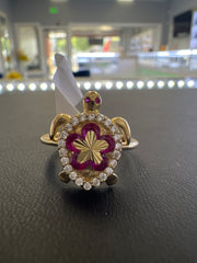 10k turtle ring with flower and white & pink stones