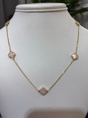 14k necklace 5 clover pink color