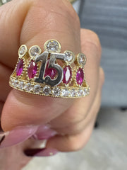 14k Quince (15) tiara ring