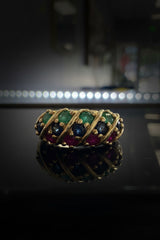 14k ring gold w/ ruby, black onix and emerald stones