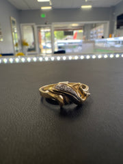 14k dolphin ring with white and red stones